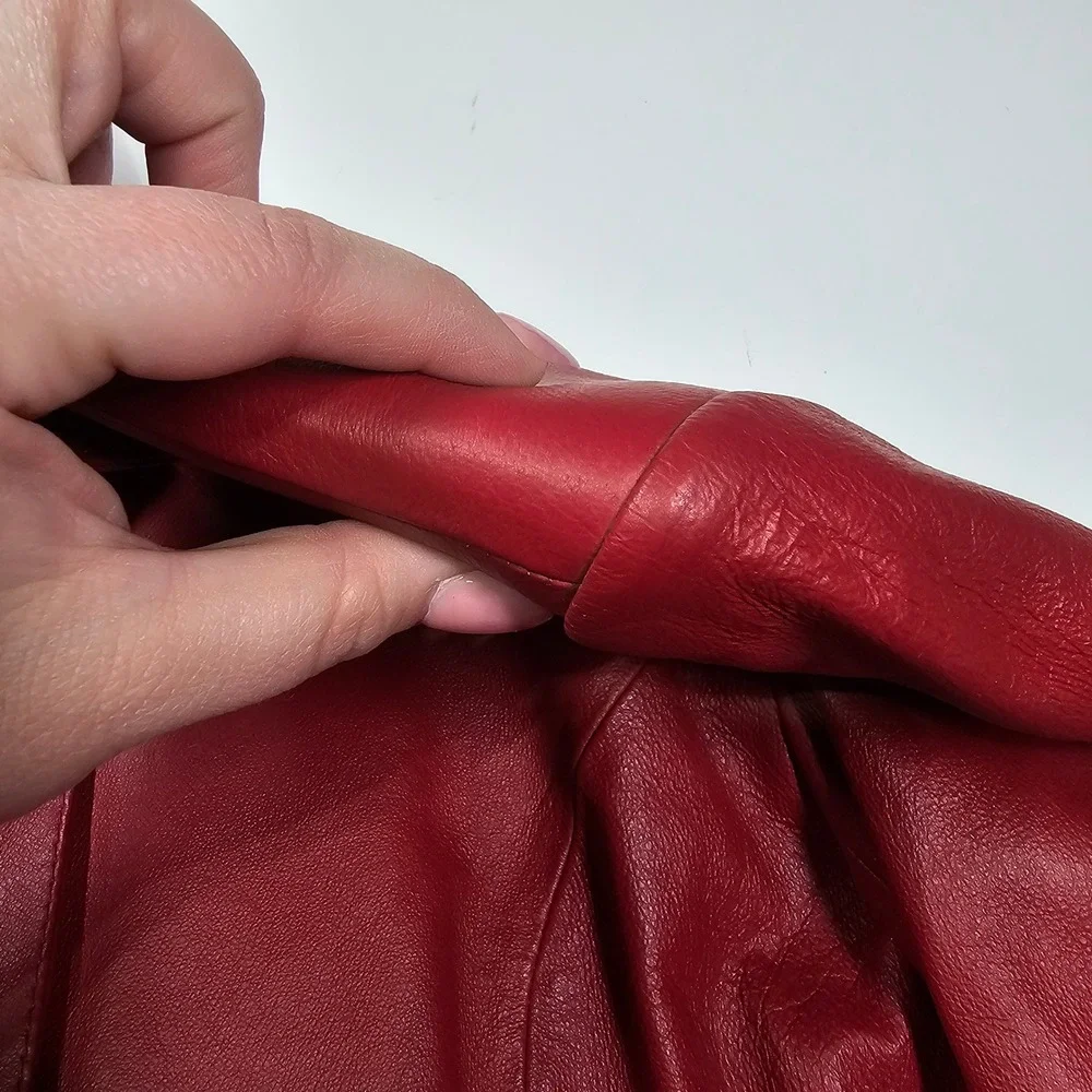Clio Vintage 90s Petites Leather Full Zip Blazer‎ Jacket Burgundy Red Womens 4 P